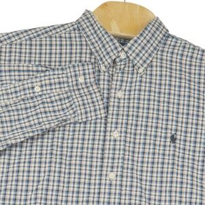 Ralph Lauren Shirt Men's XL Blake Plaid Button Down Blue Tan Gingham Cotton
